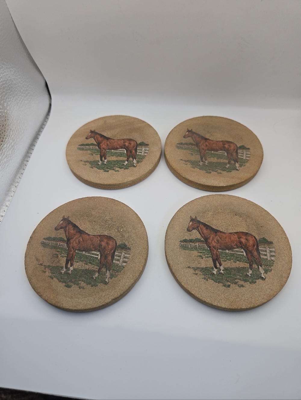 Set of 4 Horse Coasters Stone Cork Back Rustic Western Farmhouse Decor
